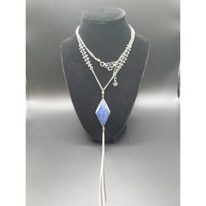 Nakamol Blue Lapis Lazuli Tasseled Pendant Necklace. Double Strand.  29"